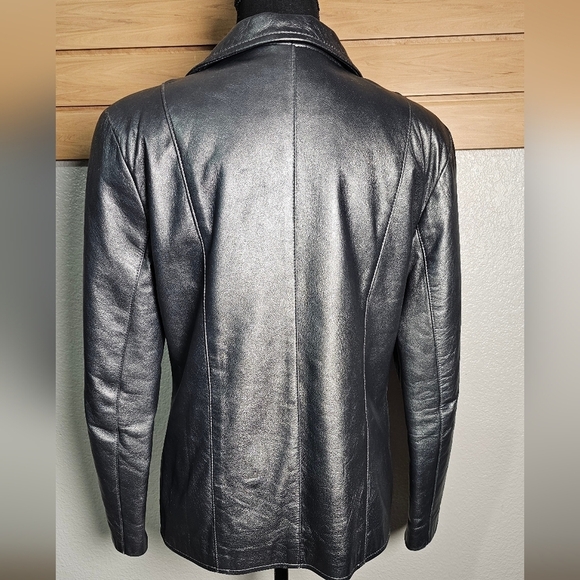 Damselle Metallic Lambs Leather Minimalist Jacket, Small, Zip Close, Collar SOFT - Picture 8 of 12
